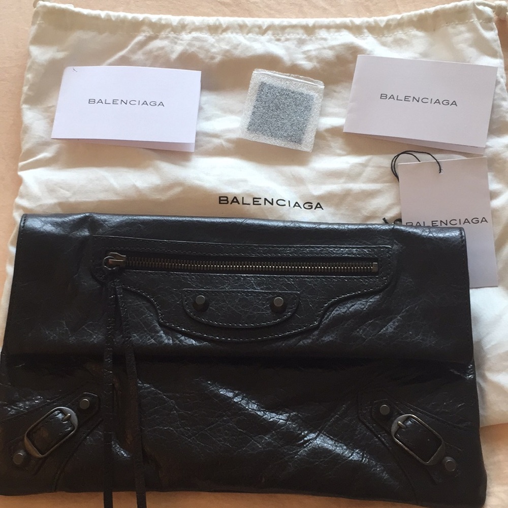 Balenciaga black envelope clutch